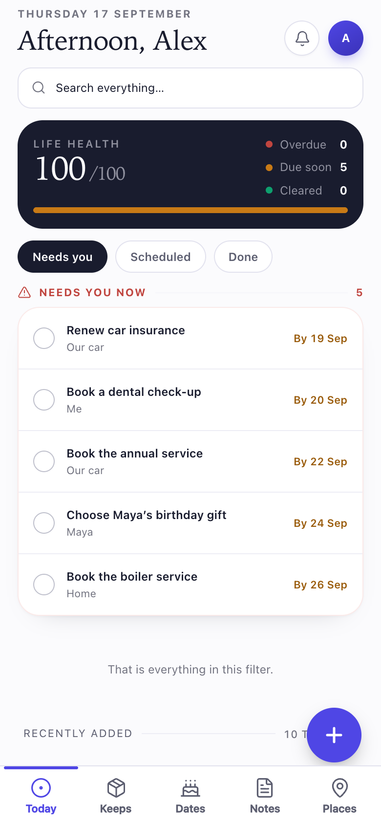 Life Admin theme in Indigo